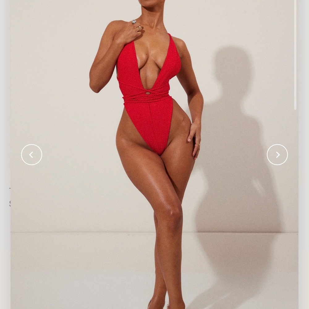 Sexy Red Deep V One-Piece Swimsuit